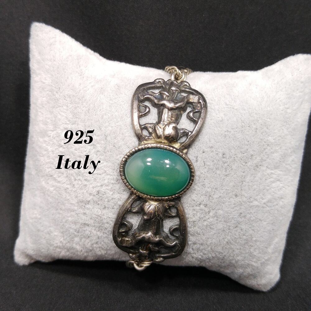 Vintage Italy 925 Sterling Silver Green Quartz Bracelet SHINE